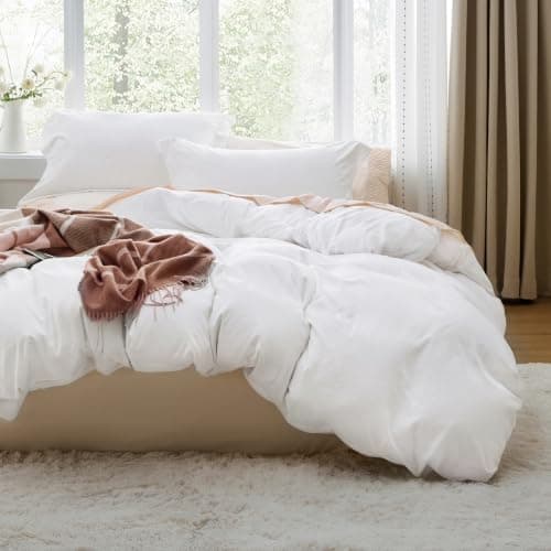 Bedsure Prewashed White Duvet Cover Set, Queen thumbnail 2