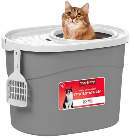 IRIS USA Top Entry Cat Litter Box with Scoop, Large (Gray/White) thumbnail 2