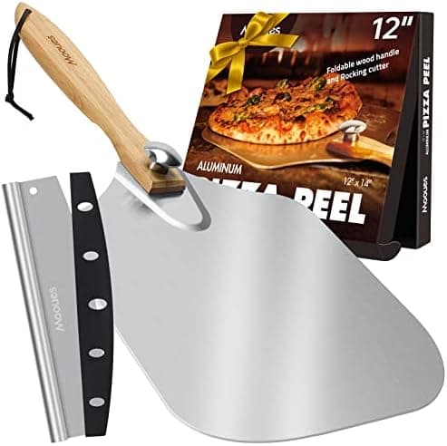 Mooues 12-Inch Aluminum Pizza Peel with Folding Handle and Rocker Cutter thumbnail 2