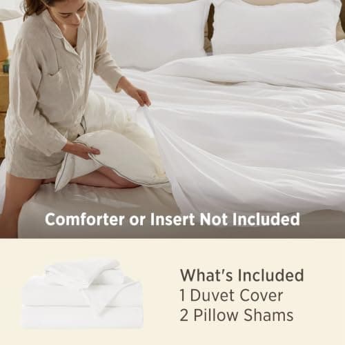 Bedsure Prewashed White Duvet Cover Set, Queen thumbnail 3