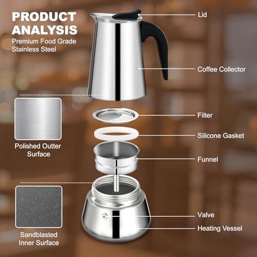 DITOSH 12 Cup Stainless Steel Stovetop Moka Pot (600ml) thumbnail 4