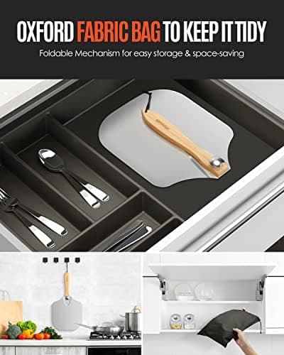 Mooues 12-Inch Aluminum Pizza Peel with Folding Handle and Rocker Cutter thumbnail 5