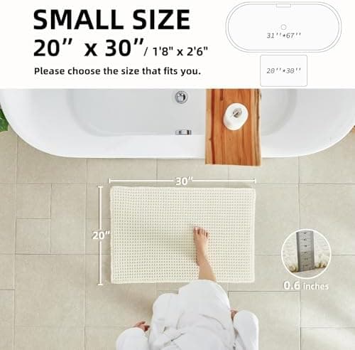 TYUU Cream White Waffle Bath Mat, Non-Slip, 30 x 20 in thumbnail 3
