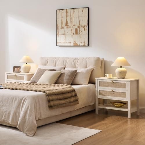 SICOTAS White Rattan Nightstand Set of 2 with Drawers thumbnail 5