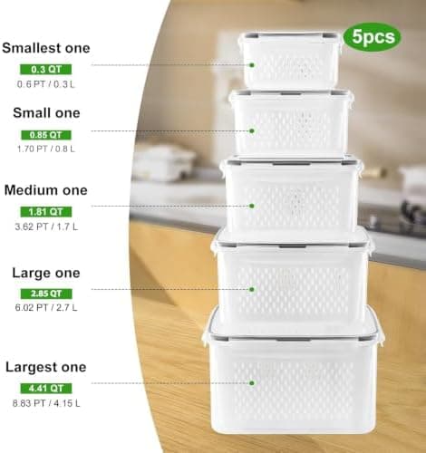 Fruit Storage Containers for Fridge with Removable Colander, 5-Pack thumbnail 3