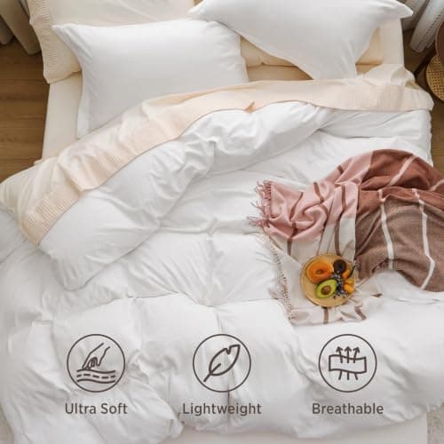 Bedsure Prewashed White Duvet Cover Set, Queen thumbnail 5