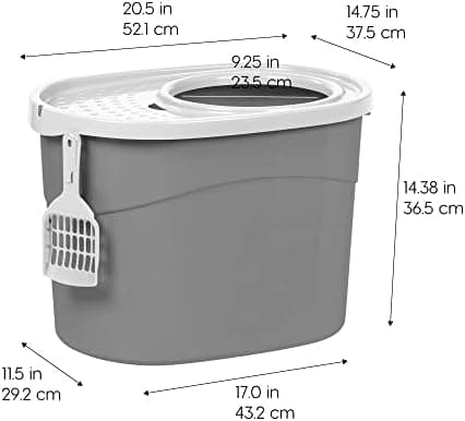 IRIS USA Top Entry Cat Litter Box with Scoop, Large (Gray/White) thumbnail 3