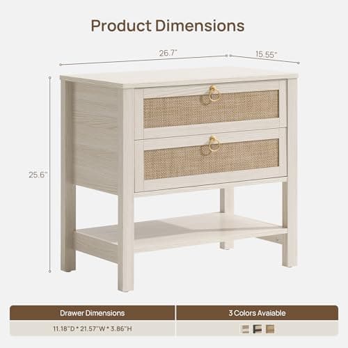 SICOTAS White Rattan Nightstand Set of 2 with Drawers thumbnail 3