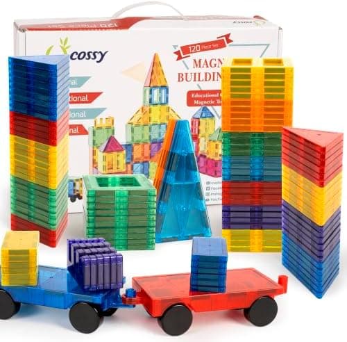 cossy 120-Piece Magnetic Tiles with 2 Cars, STEM Building Set thumbnail 2