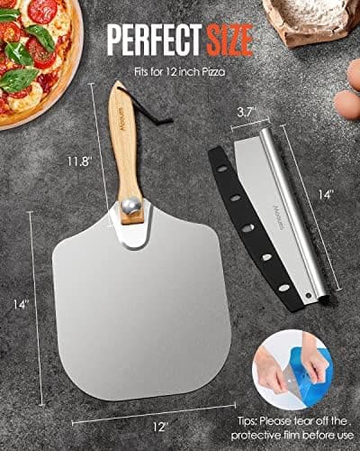 Mooues 12-Inch Aluminum Pizza Peel with Folding Handle and Rocker Cutter thumbnail 3
