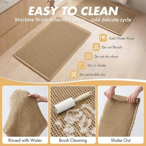 MIULEE Waffle Bathroom Rugs, Set of 2, Brown, 18 x 30 in thumbnail 3