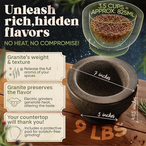 ChefSofi Granite Mortar and Pestle Set, 3.5 Cup (Black) thumbnail 3