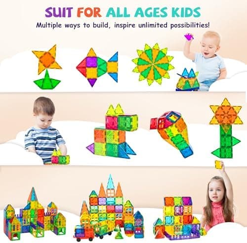 cossy 120-Piece Magnetic Tiles with 2 Cars, STEM Building Set thumbnail 5
