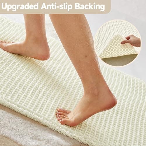 TYUU Cream White Waffle Bath Mat, Non-Slip, 30 x 20 in thumbnail 5