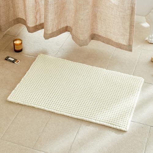 TYUU Cream White Waffle Bath Mat, Non-Slip, 30 x 20 in thumbnail 2