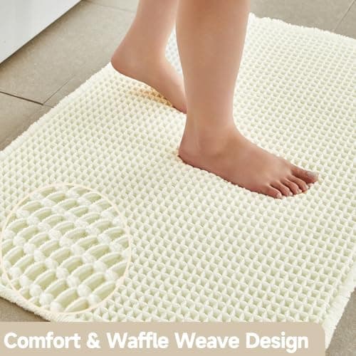 TYUU Cream White Waffle Bath Mat, Non-Slip, 30 x 20 in thumbnail 4