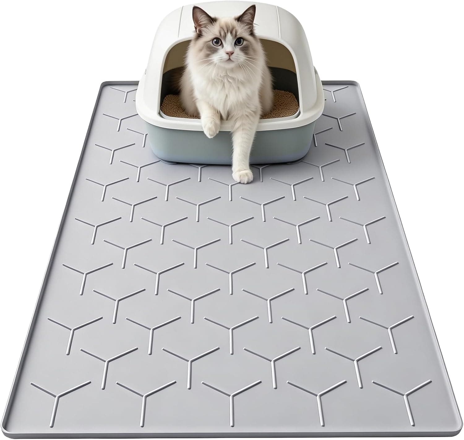 Garoopion Silicone Cat Litter Mat, 34 x 22 in (Gray)
