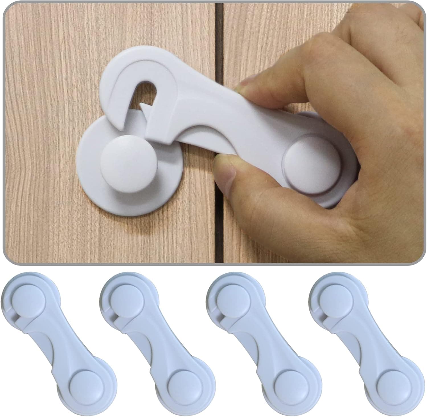 Adhesive Cabinet Door Locks for Baby Proofing, 4-Pack