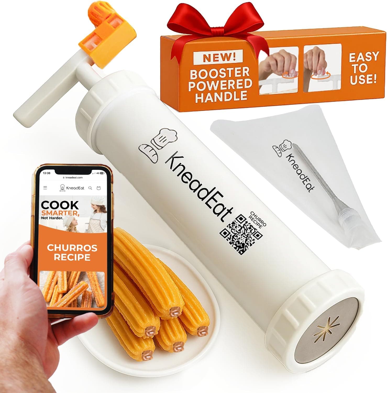KneadEat Churro Maker Kit with Booster Handle and Piping Bag