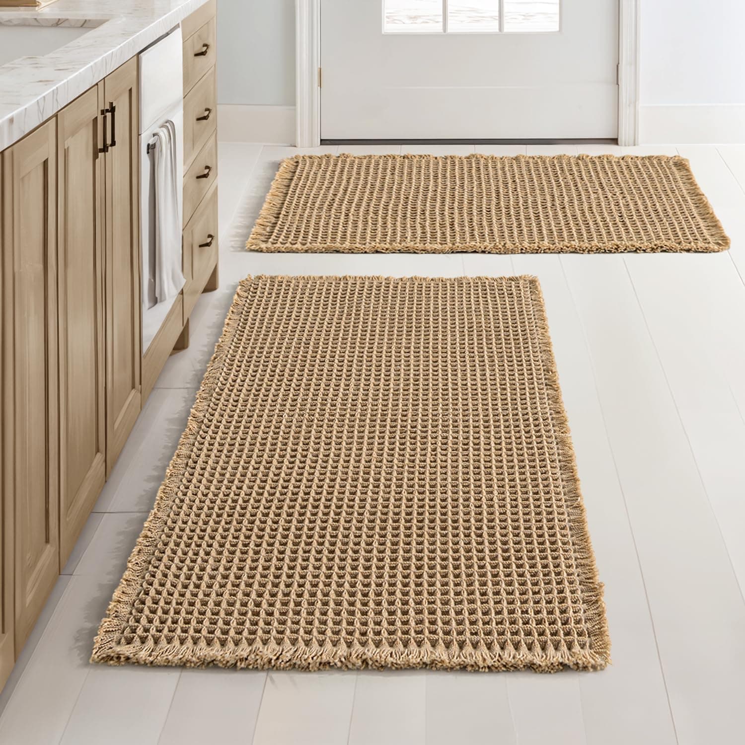 MIULEE Waffle Bathroom Rugs, Set of 2, Brown, 18 x 30 in - Image 1
