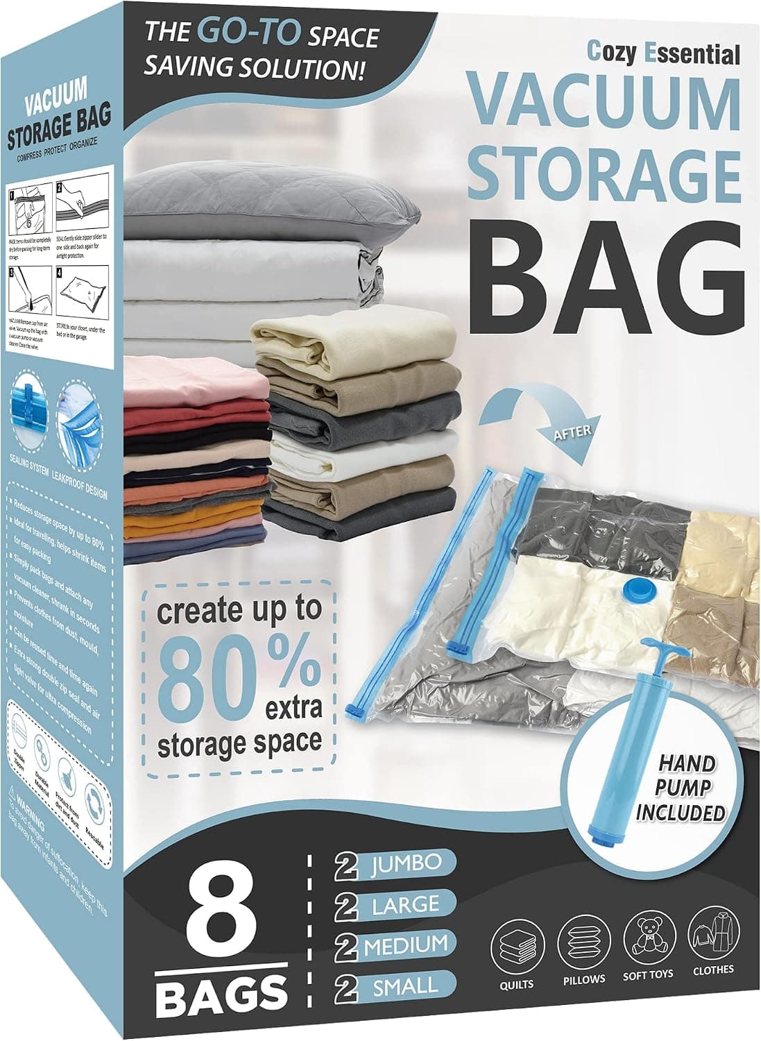Vacuum Storage Bags with Hand Pump, 20-Piece Combo