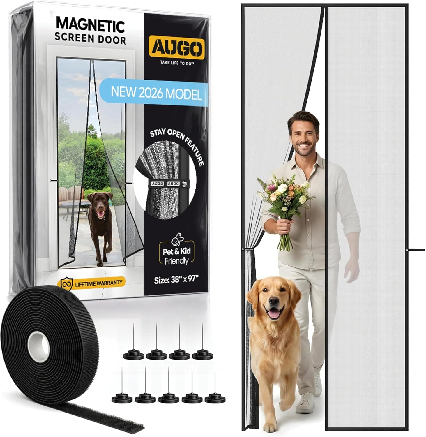 AUGO Magnetic Screen Door, Heavy Duty, 38 x 97 in