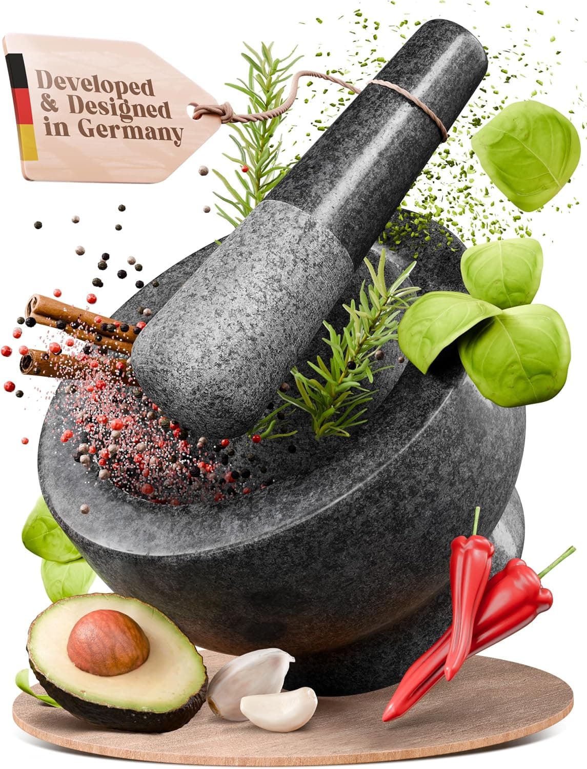 ChefSofi Granite Mortar and Pestle Set, 3.5 Cup (Black)