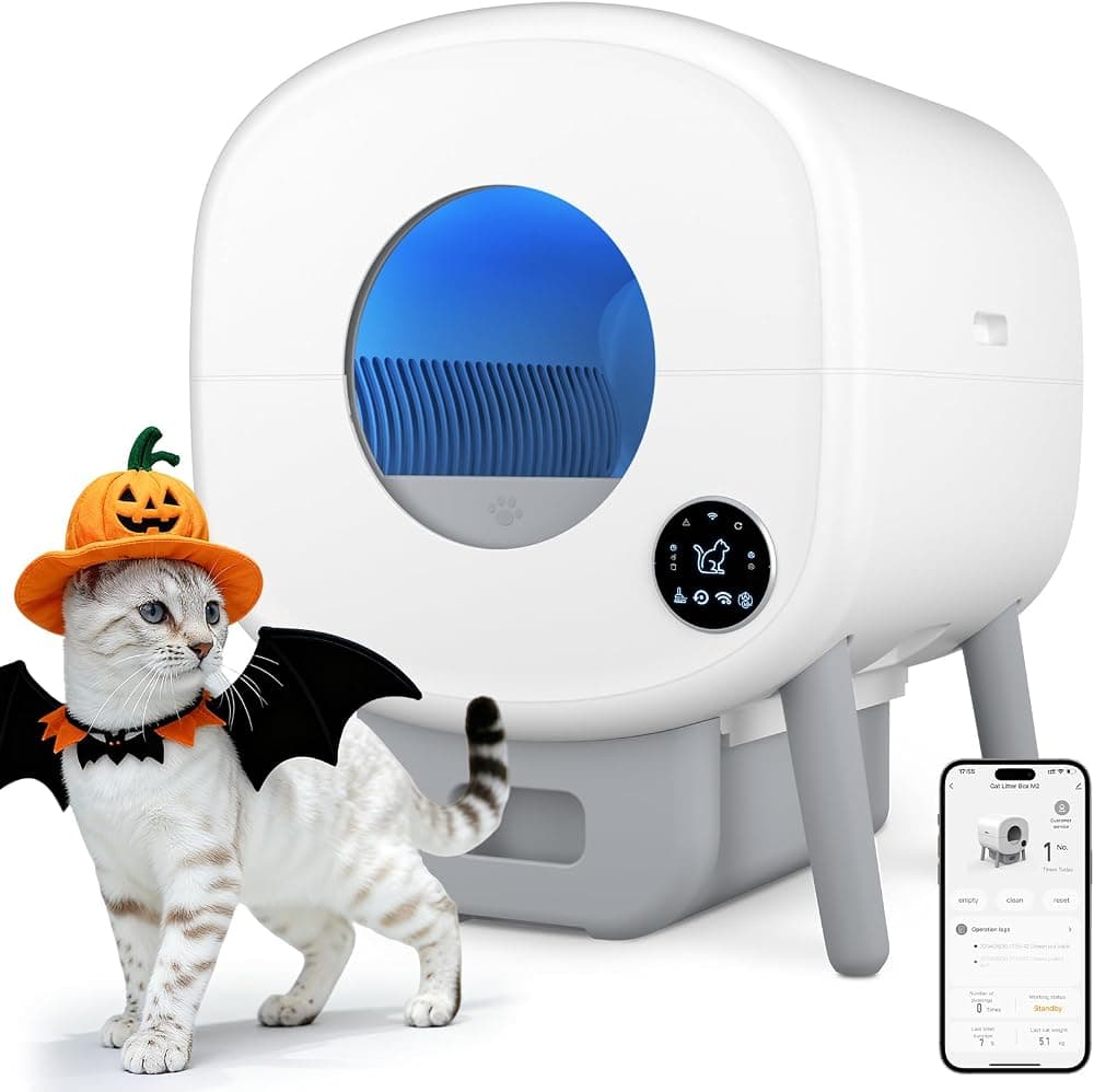 Cumrige self-cleaning litter box in white and grey