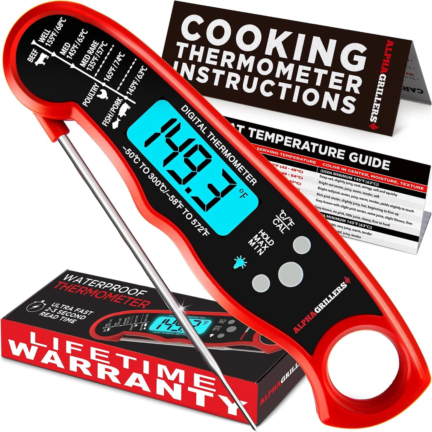 Alpha Grillers digital instant read meat thermometer with backlit display