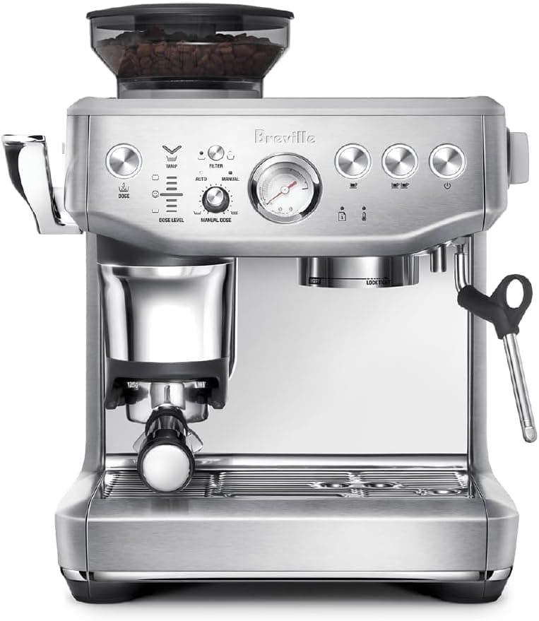 Breville Barista Express Impress espresso machine on a kitchen counter