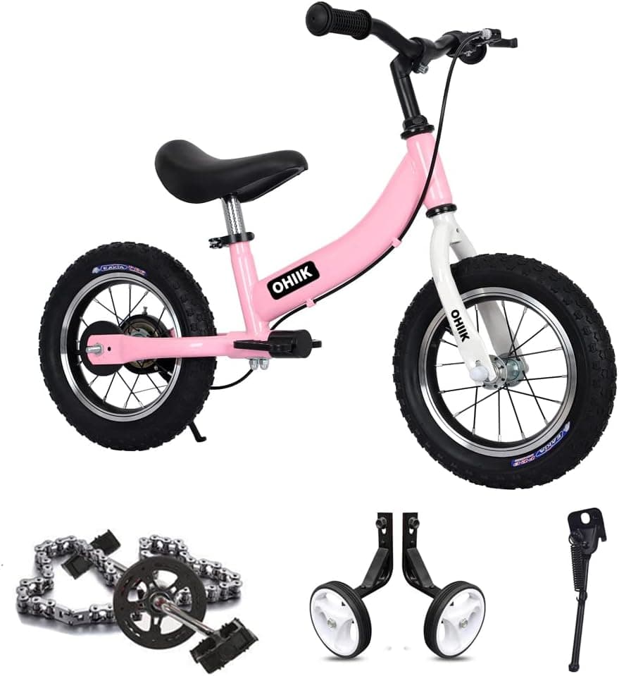 OHIIK 2-in-1 Balance Bike, 14 inch, with Pedal Kit and Training Wheels