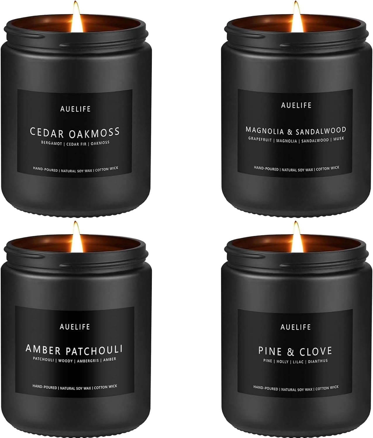 Men's Soy Candle Gift Set, 4-Pack (Cedar Oakmoss, Pine & Clove, Amber Patchouli, Sandalwood)