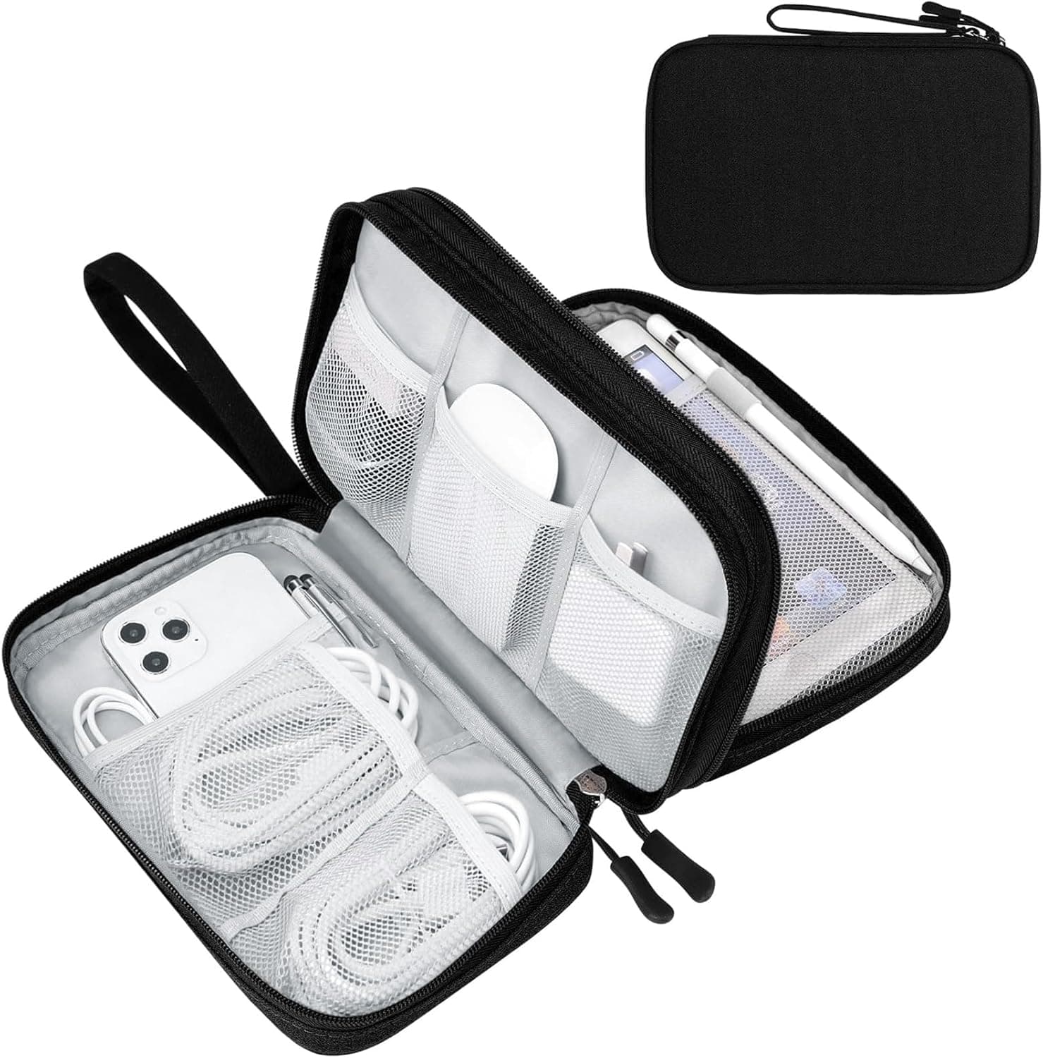 Travel cable organizer bag with tech accessories