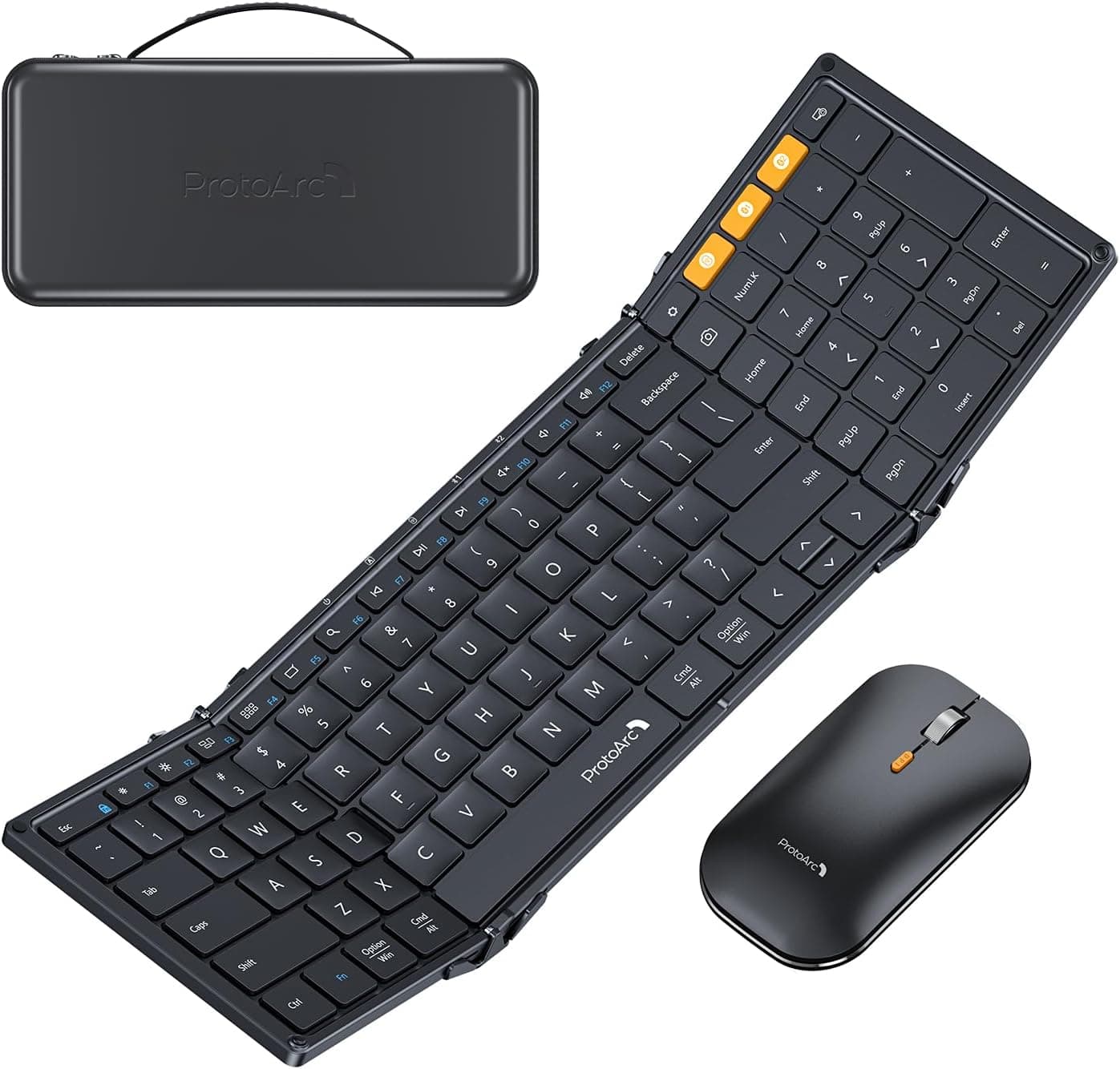 ProtoArc Foldable Keyboard and Mouse, XKM01 Full-Size Folding Bluetooth Keyboard Mouse Combo (Black)