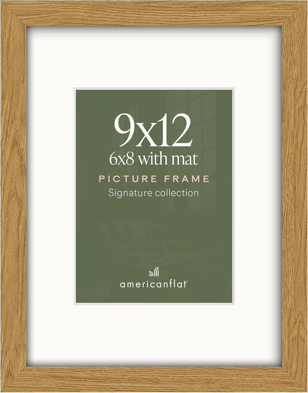 Americanflat 9x12 Picture Frame, Dark Oak (matted to 6x8)