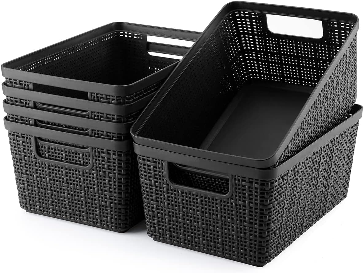 EOENVIVS Set of 6 Plastic Storage Baskets (Pantry Organizer Bins)