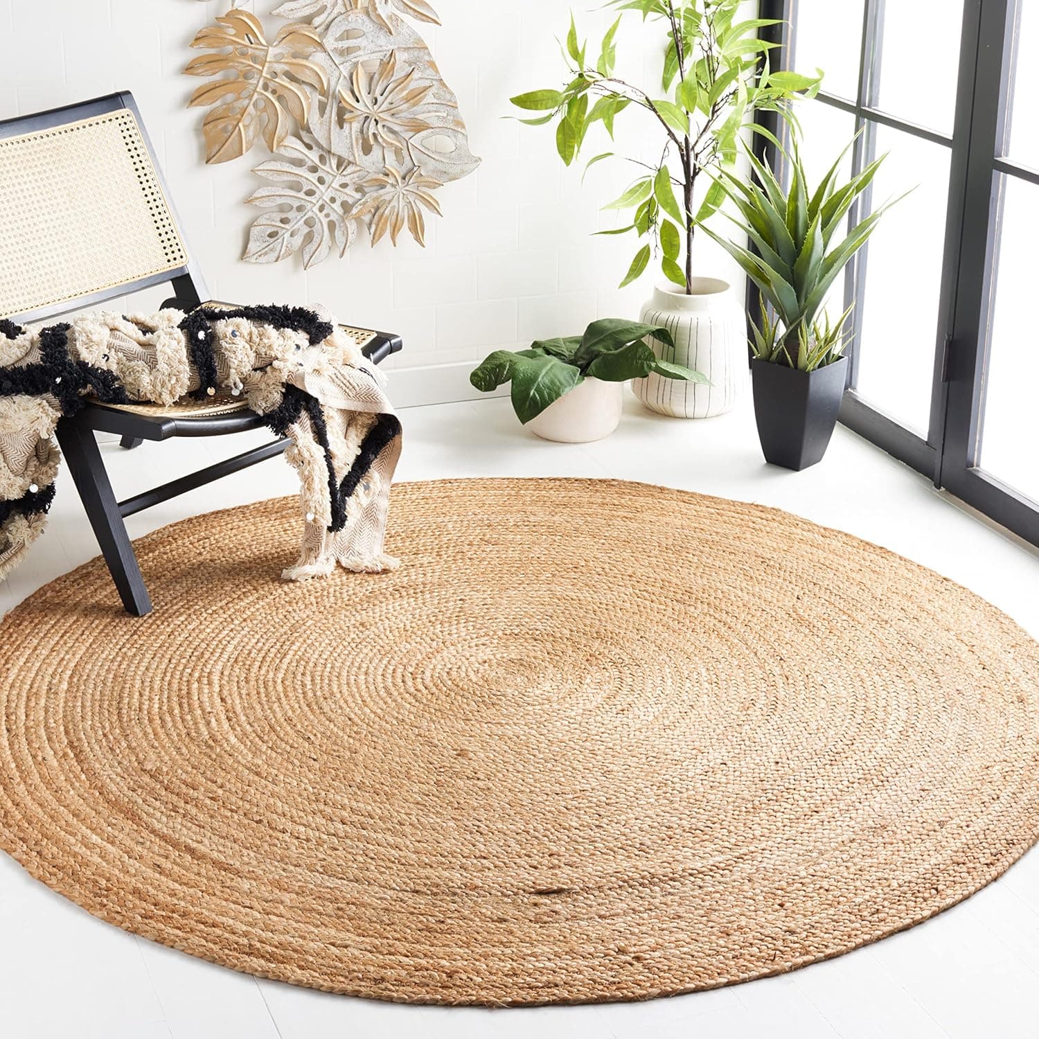 SAFAVIEH Area Rug 6' Round - Cape Cod Collection (Natural Brown)